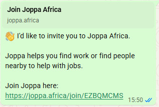 Joppa invitation sent on WhatsApp