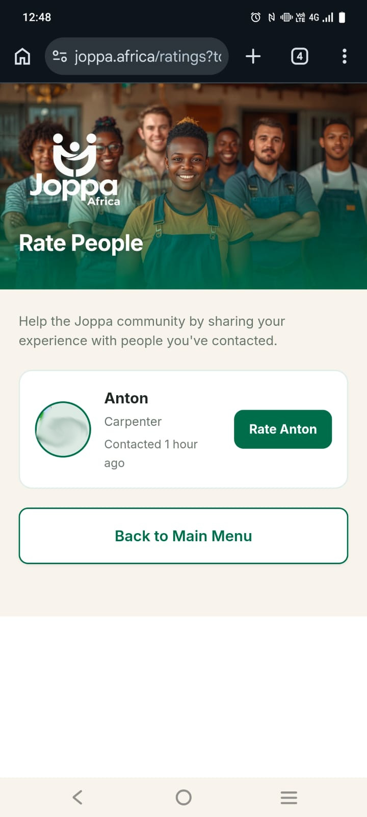Joppa Rate People screen