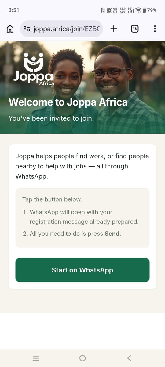 Joppa Africa referral landing page